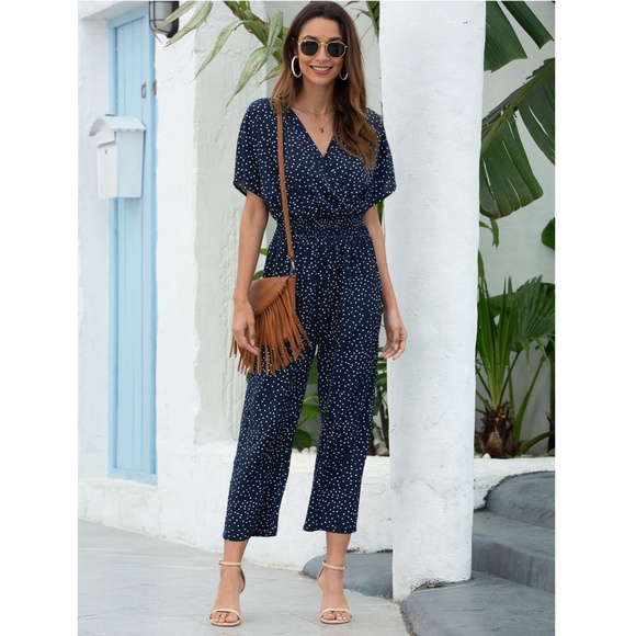 Navy Blue Polka Dot Jumpsuit - Picture 5 of 8